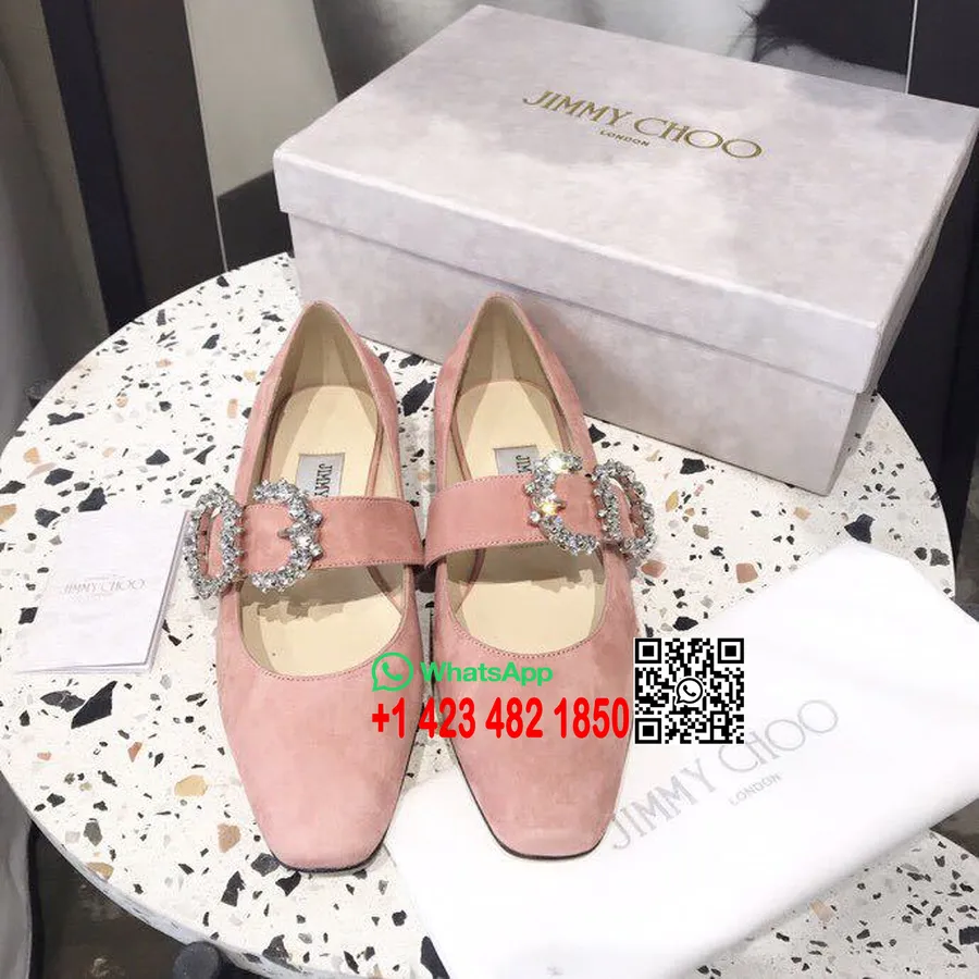 Jimmy Choo Goodwin Balerina Flat Koleksi Musim Semi/musim Panas Kulit Suede 2019, Merah Muda