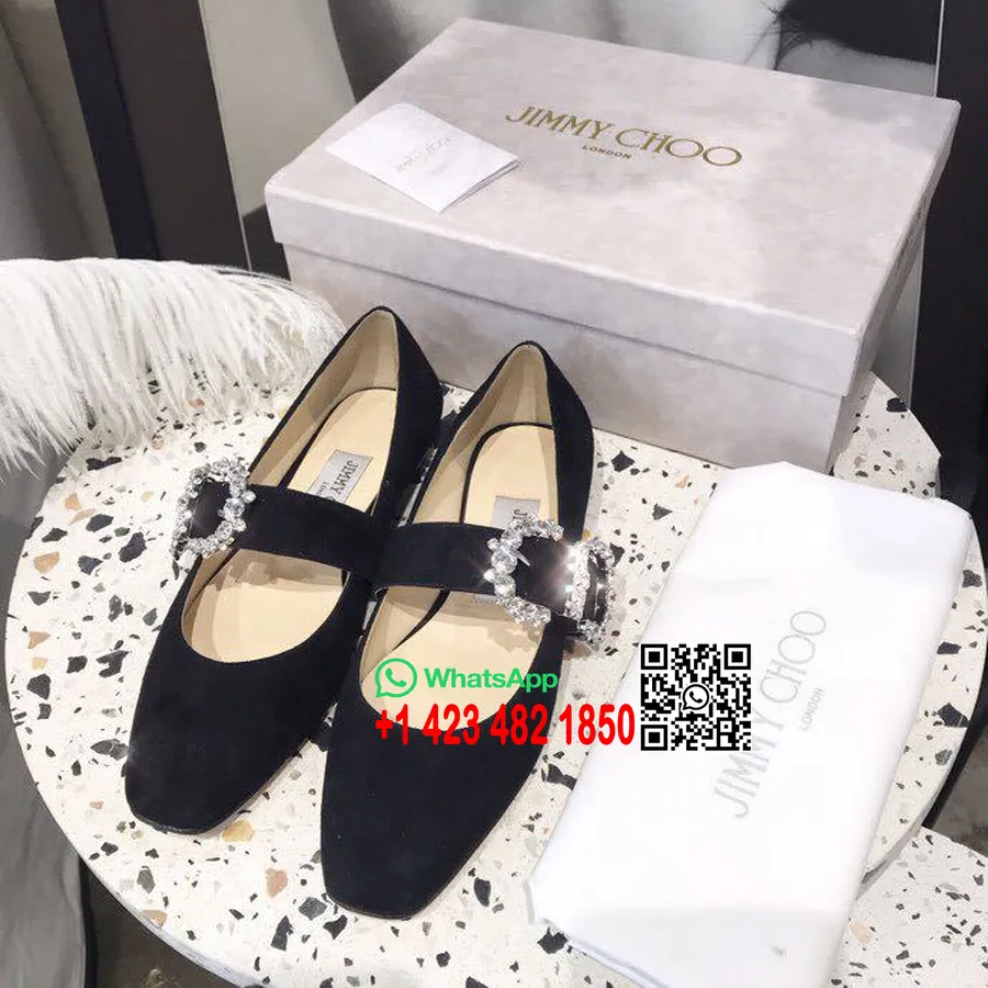 Jimmy Choo Goodwin Balerina Flat Koleksi Musim Semi/musim Panas Kulit Suede 2019, Hitam