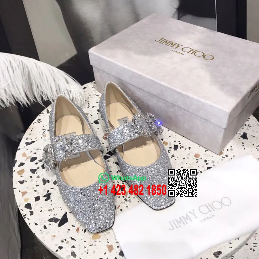 Jimmy Choo Goodwin Glitter Ballerina's Kalfsleer Collectie Lente/zomer 2019, Zilver