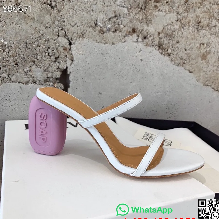 Loewe Luxury Bar Soap Heel Mules Calfskin Leather Spring/Summer 2022 Collection, White/Lavender