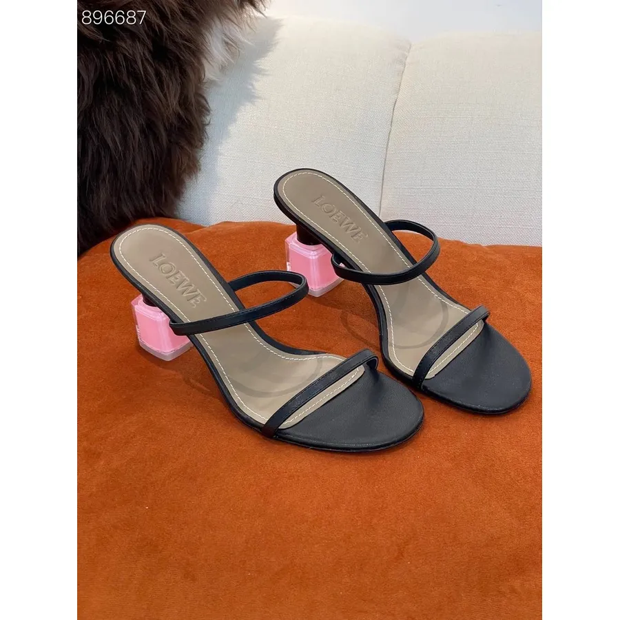 Loewe Nail Polish Heel Mules Calfskin Leather Spring/Summer 2022 Collection, Black/Pink