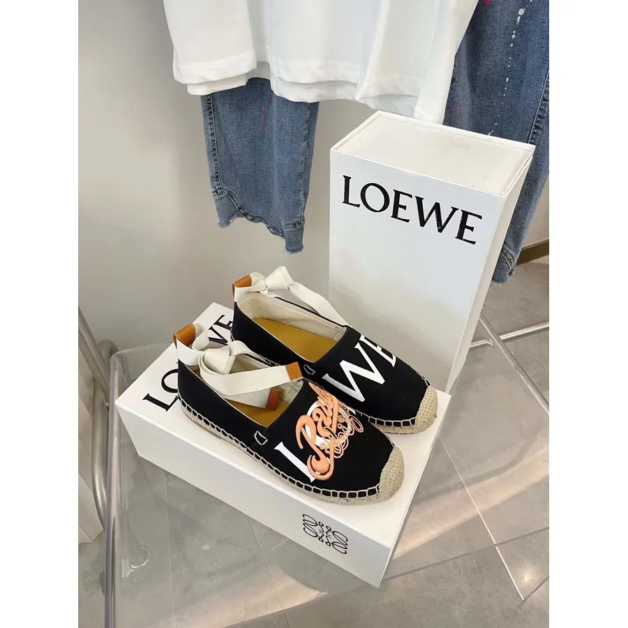 Loewe X Paulas Ibiza Wrap Espadrilles Vår/sommer 2021 Kolleksjon, Svart/hvit