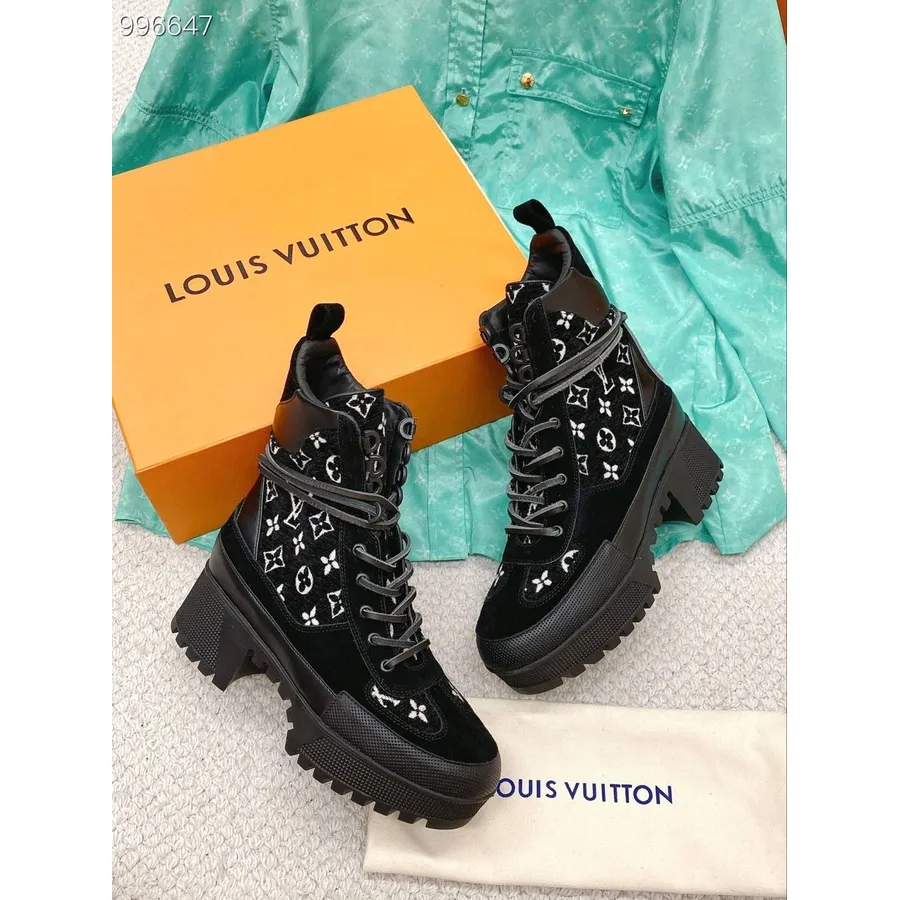 Louis Vuitton Laure Platforma Pustynne Botki Monogram Denim I Zamsz Skóra Cielęca Kolekcja Jesień/zima 2022 1a9rpk, Czarny