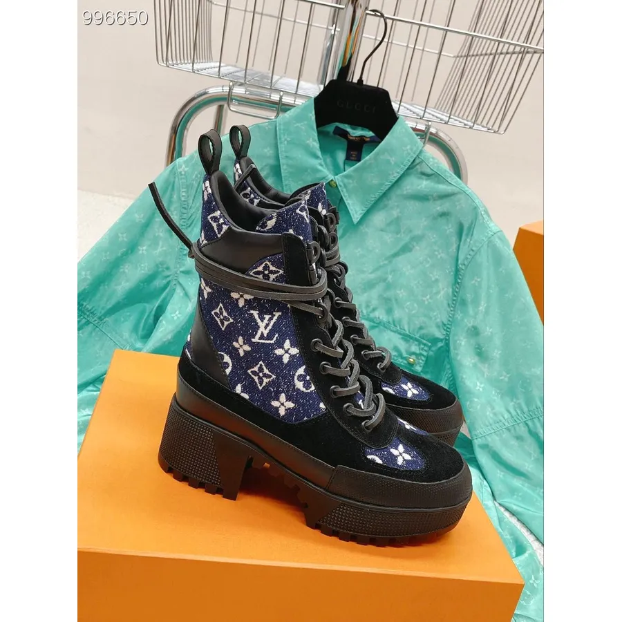 Louis Vuitton Laureate Platform Aavikon Saappaiden Monogrammi Denim Ja Mokka Vasikannahka Syksy/talvi 2022 Kokoelma 1a9rpk, Sini