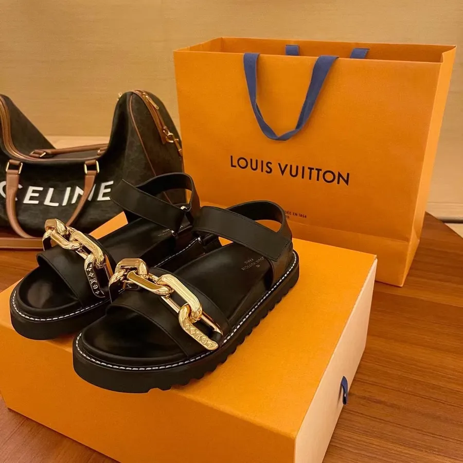 Louis Vuitton Paseo Flat Comfort Sandales Rudens/ziemas 2021 Kolekcija 1a90qe, Melna