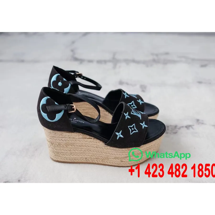 Sandale Cu Platforma Louis Vuitton Tribord Piele De Vitel Colectia Primavara/vara 2021, Negru/albastru