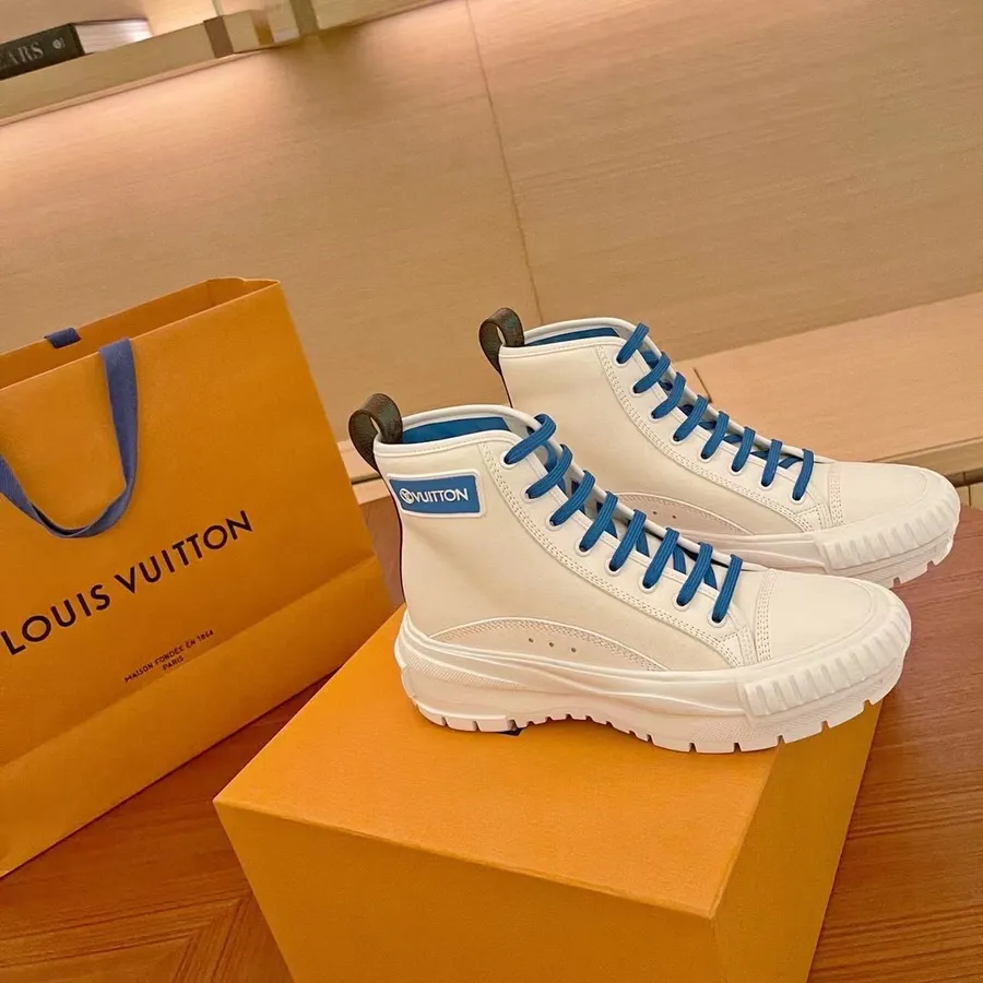 Adidași Louis Vuitton High Top Squad Piele De Vițel Colecția Toamnă/iarna 2021 1a9405, Alb/albastru