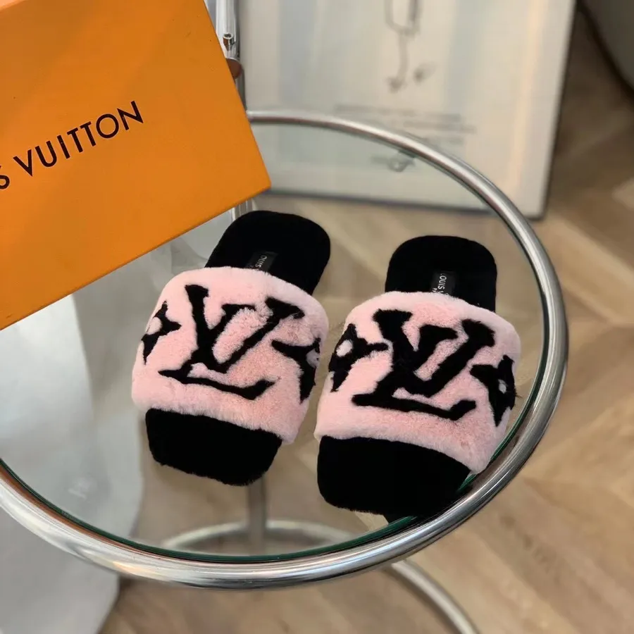 Louis Vuitton Pelz Mule Slides Leder Herbst/Winter 2021 Kollektion 1a95dz, Hellrosa/schwarz