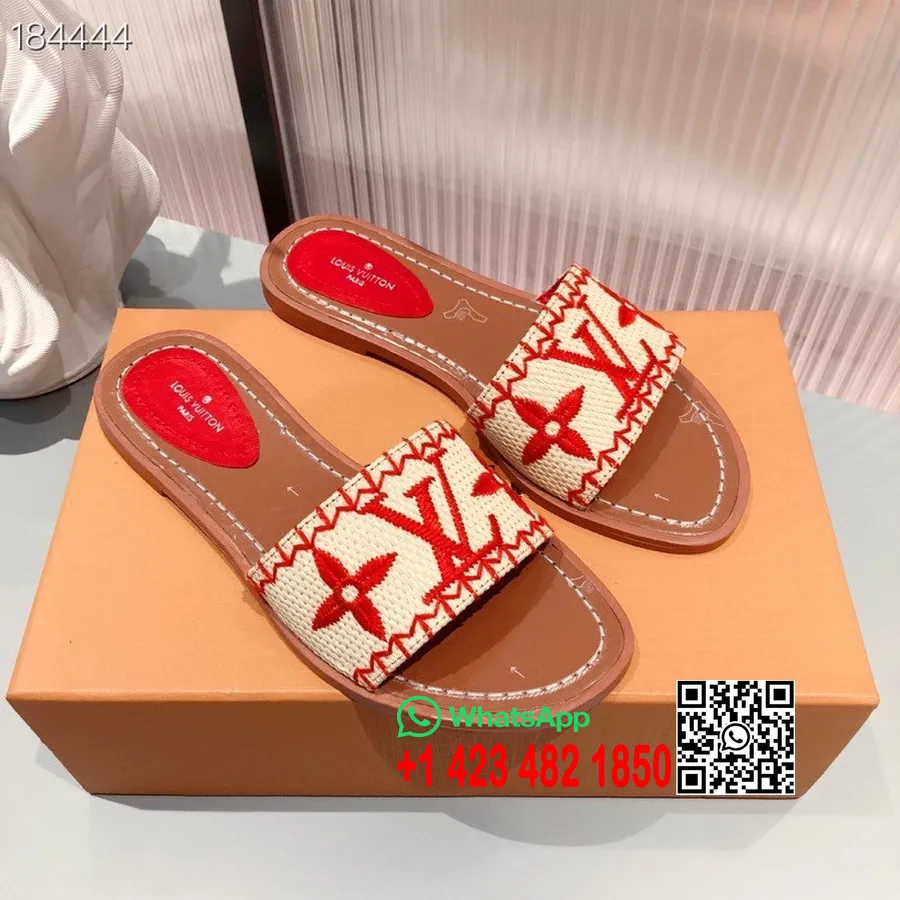 Louis Vuitton Raffia Lock It Mule Sandalen Frühjahr/Sommer 2021 Kollektion, Rot