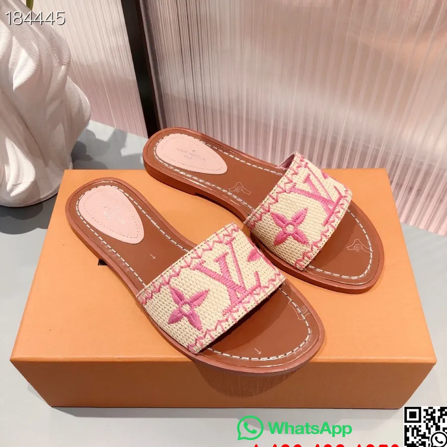 Louis Vuitton Raffia Lock It Mule Sandalen Frühjahr/Sommer 2021 Kollektion, Rosa