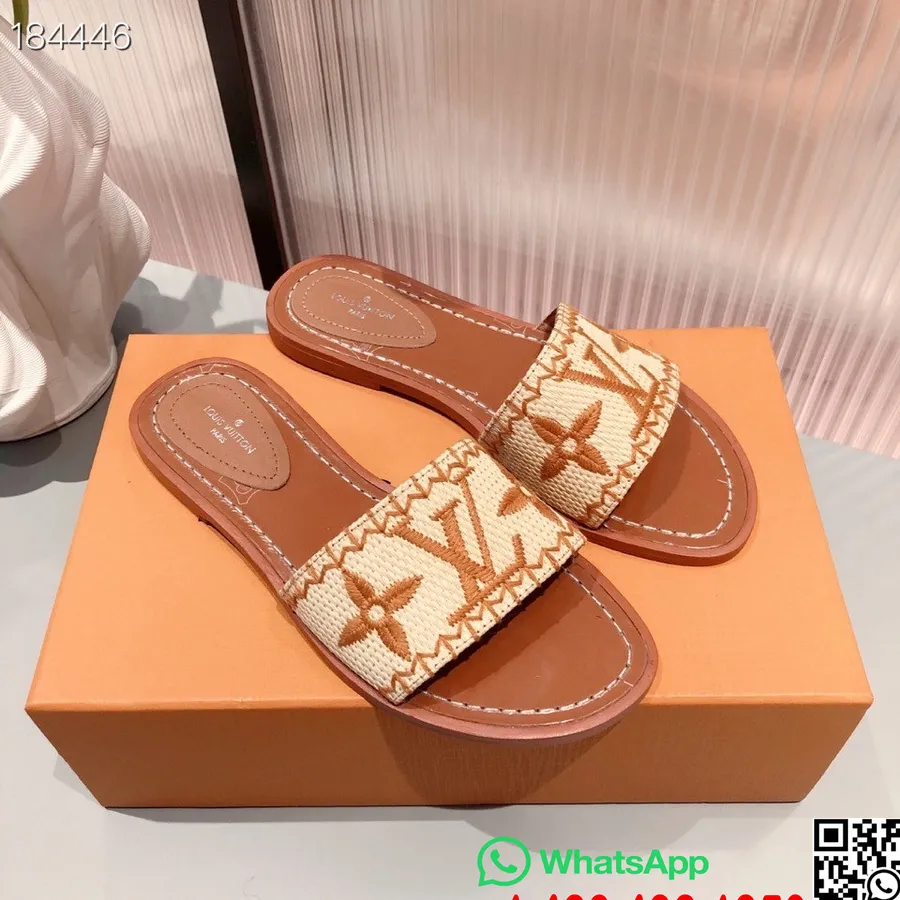 Louis Vuitton Raffia Lock It Mule Sandalen Frühjahr/Sommer 2021 Kollektion, Hellbraun