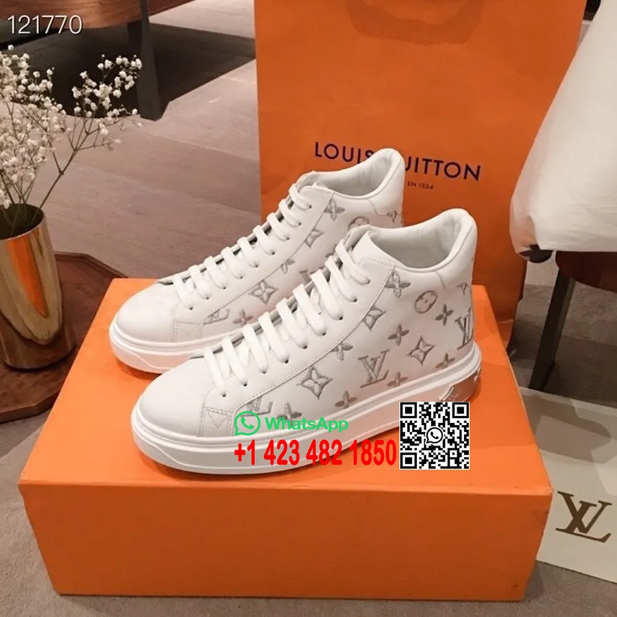 Louis Vuitton Time Out Hi Top Tenisky Z Telecí Kůže Kolekce Podzim/zima 2020, Bílá/stříbrná