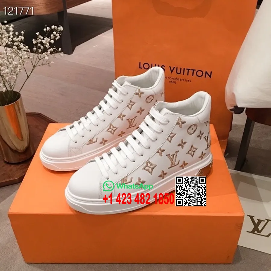 Louis Vuitton Time Out Hi Top Tenisky Telecí Kůže Kolekce Podzim/zima 2020, Bílá/zlatá