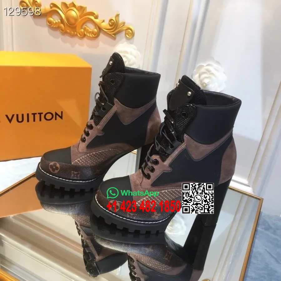 Louis Vuitton Star Trail Ankle Lace Up Boot  Monogram Canvas Mules Fall/Winter 2020 Collection 1A86OF, Black