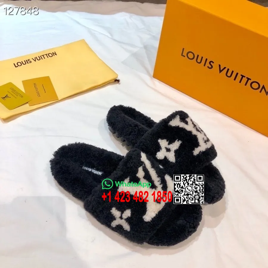 Louis Vuitton Monogram Shearling Sandal Høst/vinter 2020 Kolleksjon, Svart