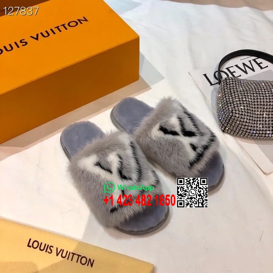 Louis Vuitton Homey Flat Mules Mink Fur Fall/Winter 2020 Collection 1A5SZM, Gris