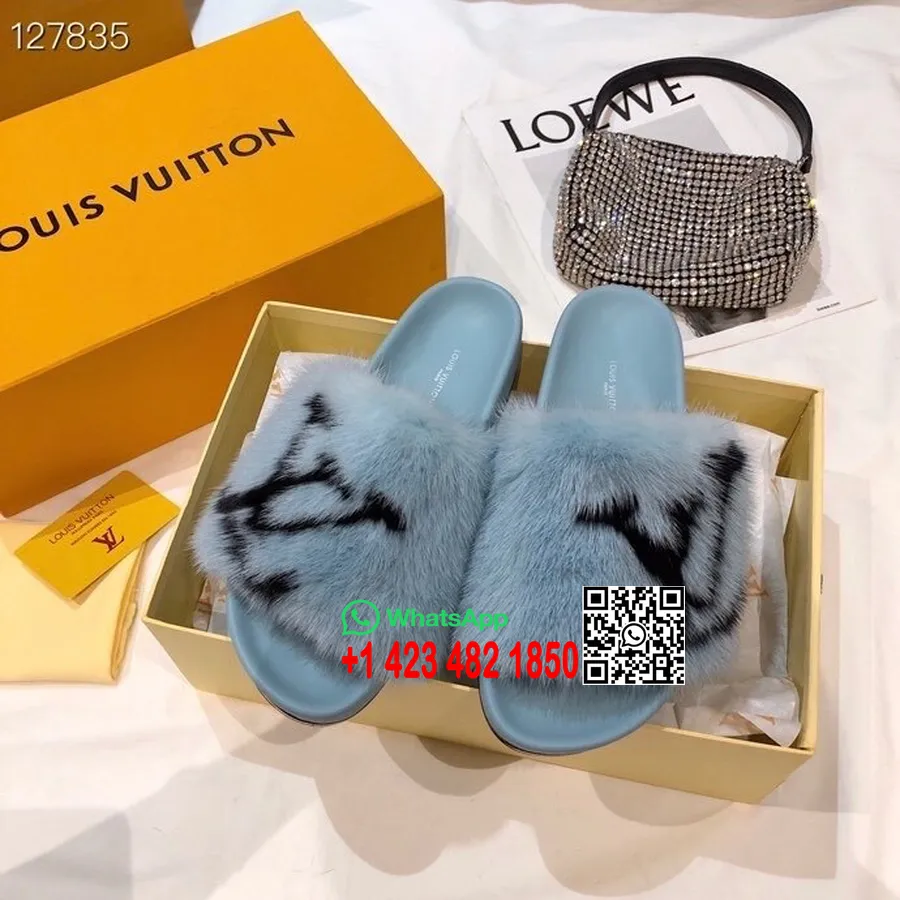 Louis Vuitton Bom Dia Kažokādas Sandales 2020. gada Rudens/ziemas Kolekcija, Zila