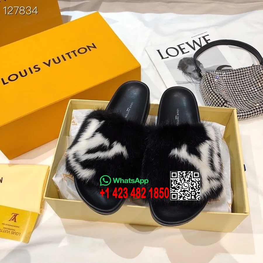 Louis Vuitton Bom Dia Kažokādas Sandales 2020. gada Rudens/ziemas Kolekcija, Melna