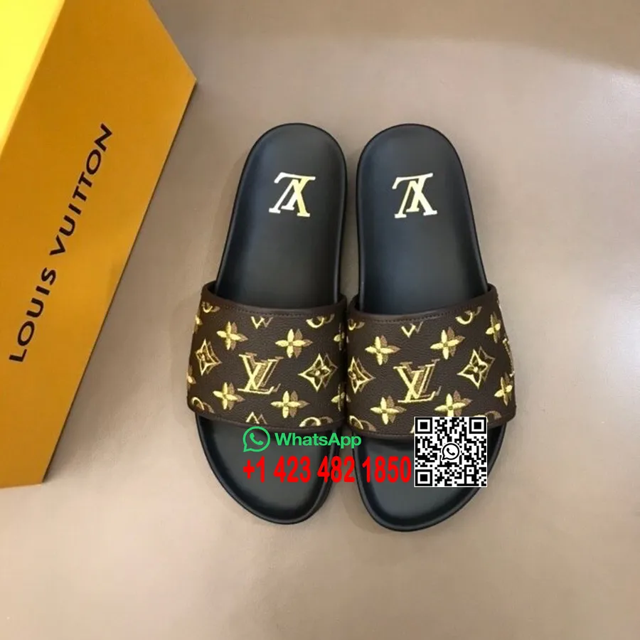 Louis Vuitton мъжки сандали монограм канава колекция пролет/лято 2020, кафяво/жълто