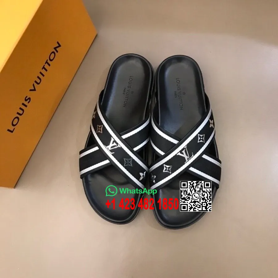 Louis Vuitton Criss-cross Mules Pánske Sandále Kolekcia Jar/leto 2020, čierna/strieborná