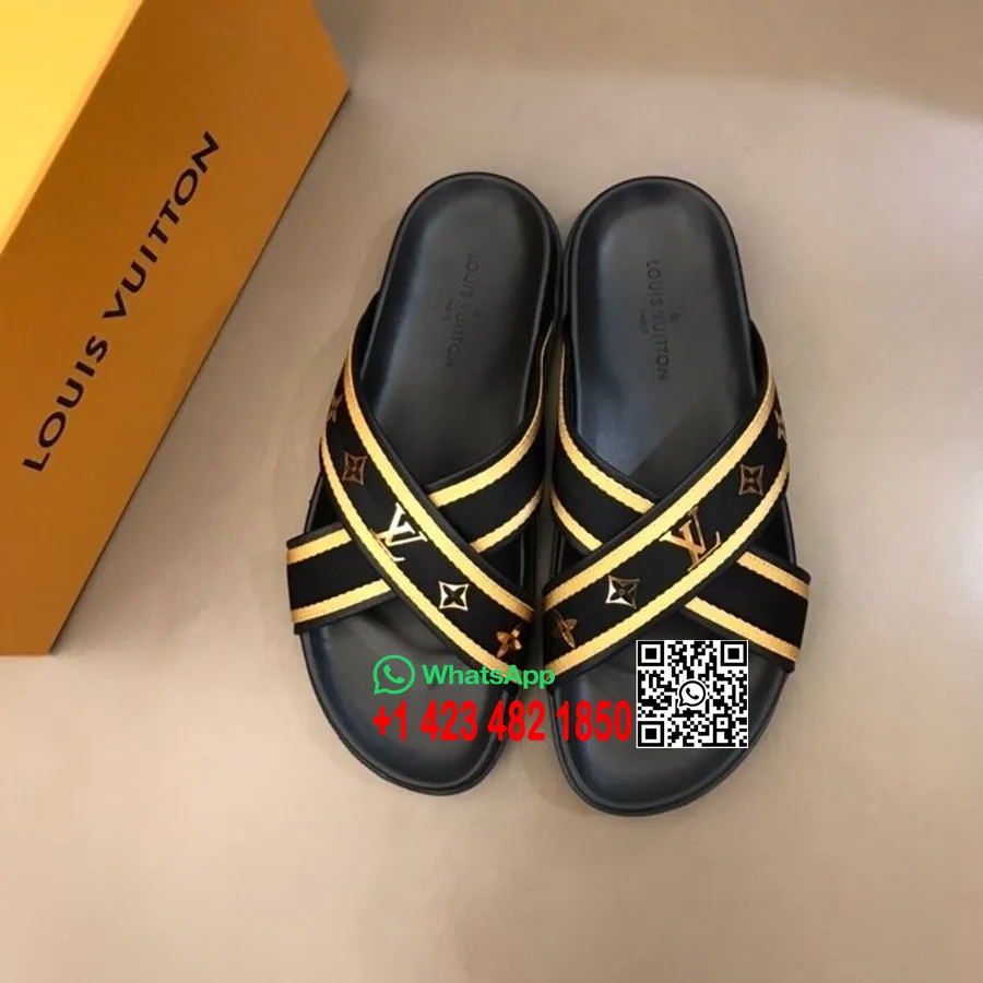 Louis Vuitton Criss-cross Mules Pánske Sandále Kolekcia Jar/leto 2020, čierna/zlatá