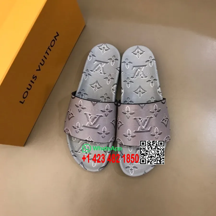 Louis Vuitton X Virgil Abloh Slide Sandále Kolekcia Jar/leto 2020, šedo-čierne