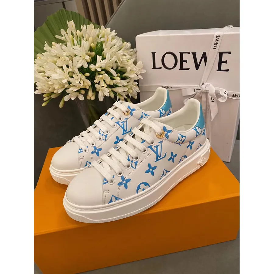 Louis Vuitton Time Out Sneakers δέρμα μοσχαριού συλλογή άνοιξη/καλοκαίρι 2020 1a7um8 γαλάζιο/λευκό