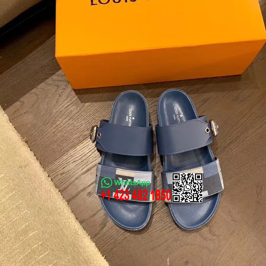 Louis Vuitton Bom Dia Flat Mule Sandaler Vår/sommar 2020 Kollektion 1a3r5o, Patchwork Blå