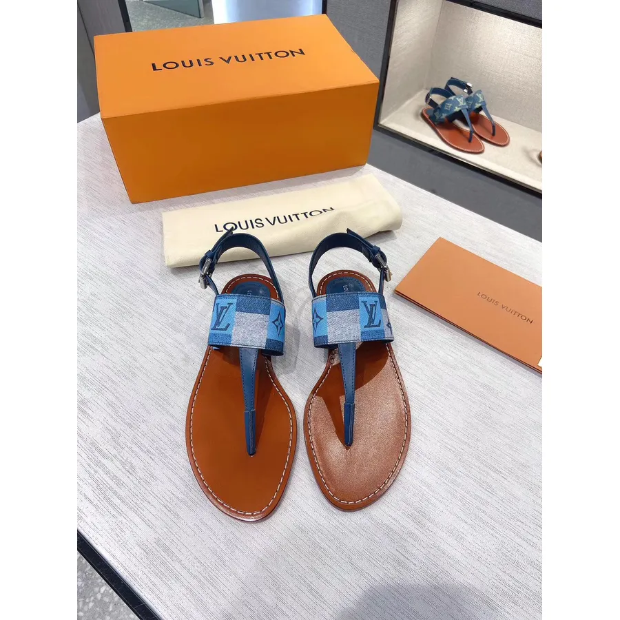 Louis Vuitton Starboard Denim Thong Sandals Calfskin Leather Spring/Summer 2020 Collection 1A7RDP,  Blue