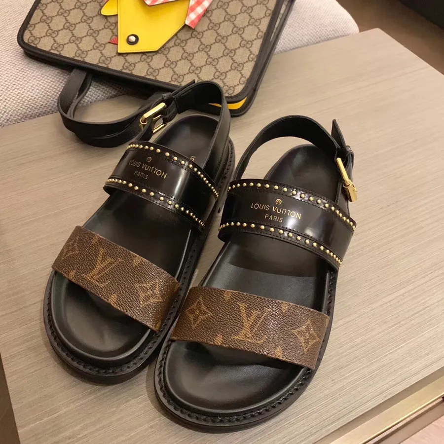 Louis Vuitton Baba Sandalet Dana Derisi Ilkbahar/yaz 2020 Koleksiyonu 1a7u60, Siyah/kahverengi