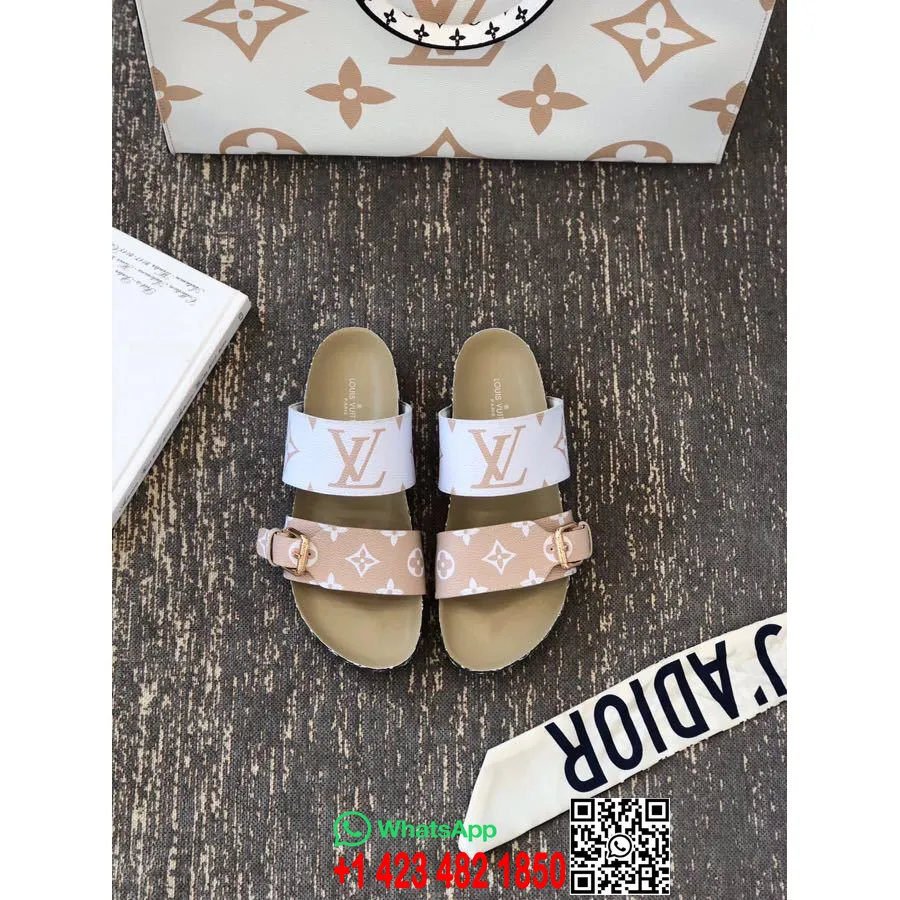 Louis Vuitton Bom Dia Flat Mule Sandaler Vår/sommar 2019 Kollektion 1a57jv, Blanc/moka