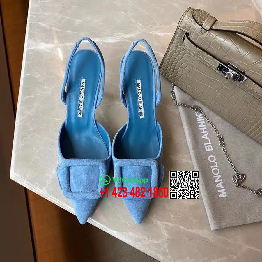 Manolo Blahnik Maysli 70 Mm-es Velúr Slingback Pumpák Borjúbőr Bőr 2020 Tavaszi/nyári Kollekció, Kék