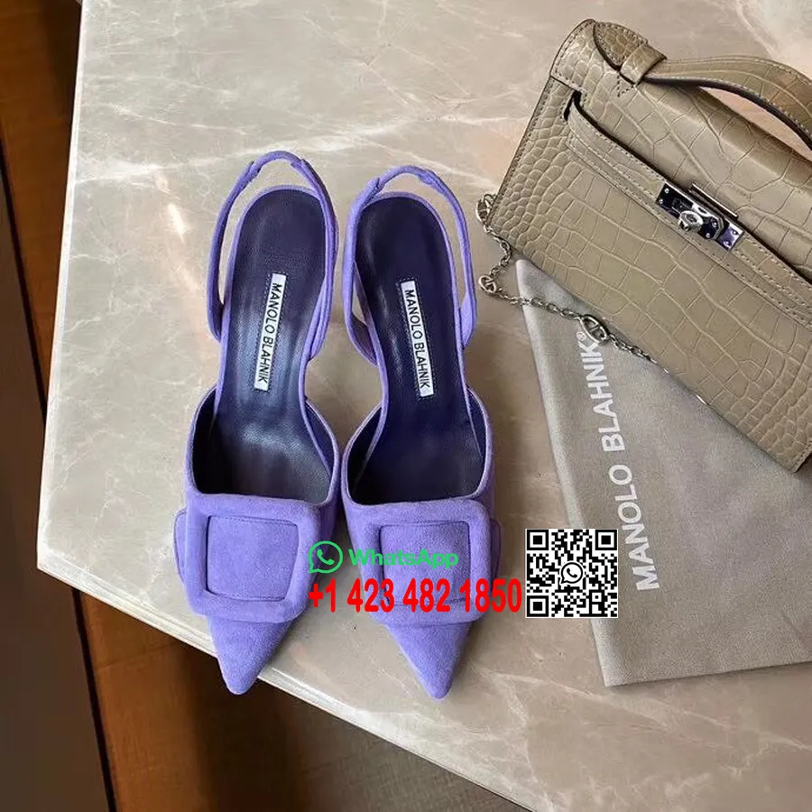 Manolo Blahnik Maysli Décolleté Slingback In Pelle Scamosciata 70mm Pelle Di Vitello Collezione Primavera/estate 2020, Viola