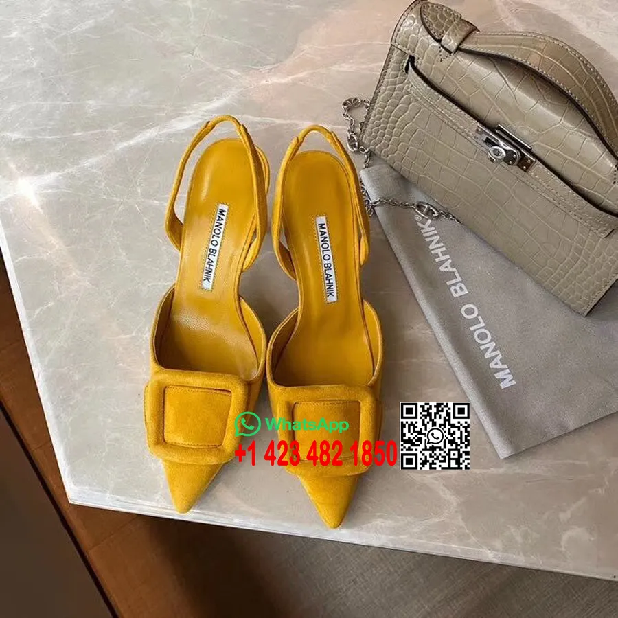 Manolo Blahnik Maysli Décolleté Slingback In Camoscio 70mm Pelle Di Vitello Collezione Primavera/estate 2020, Giallo