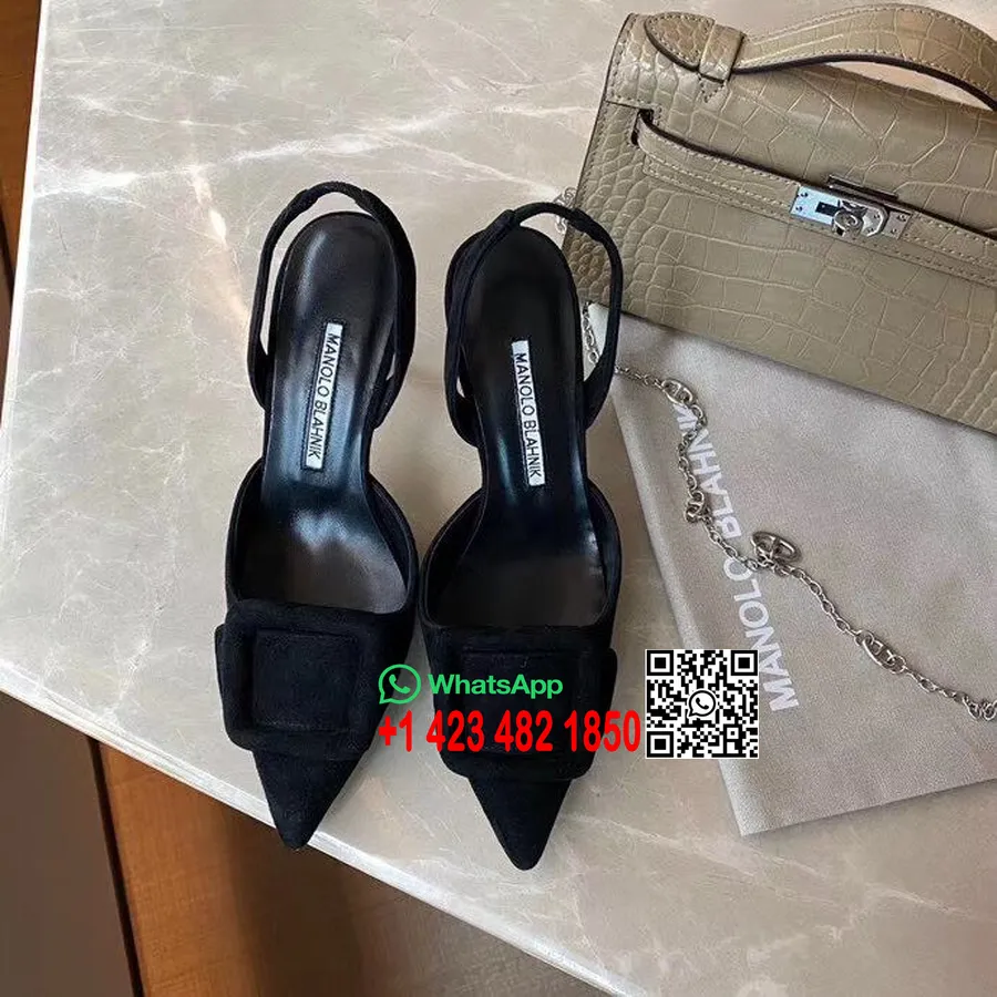 Manolo Blahnik Maysli 70 Mm Suède Slingback Pumps Kalfsleer Collectie Lente/zomer 2020, Zwart