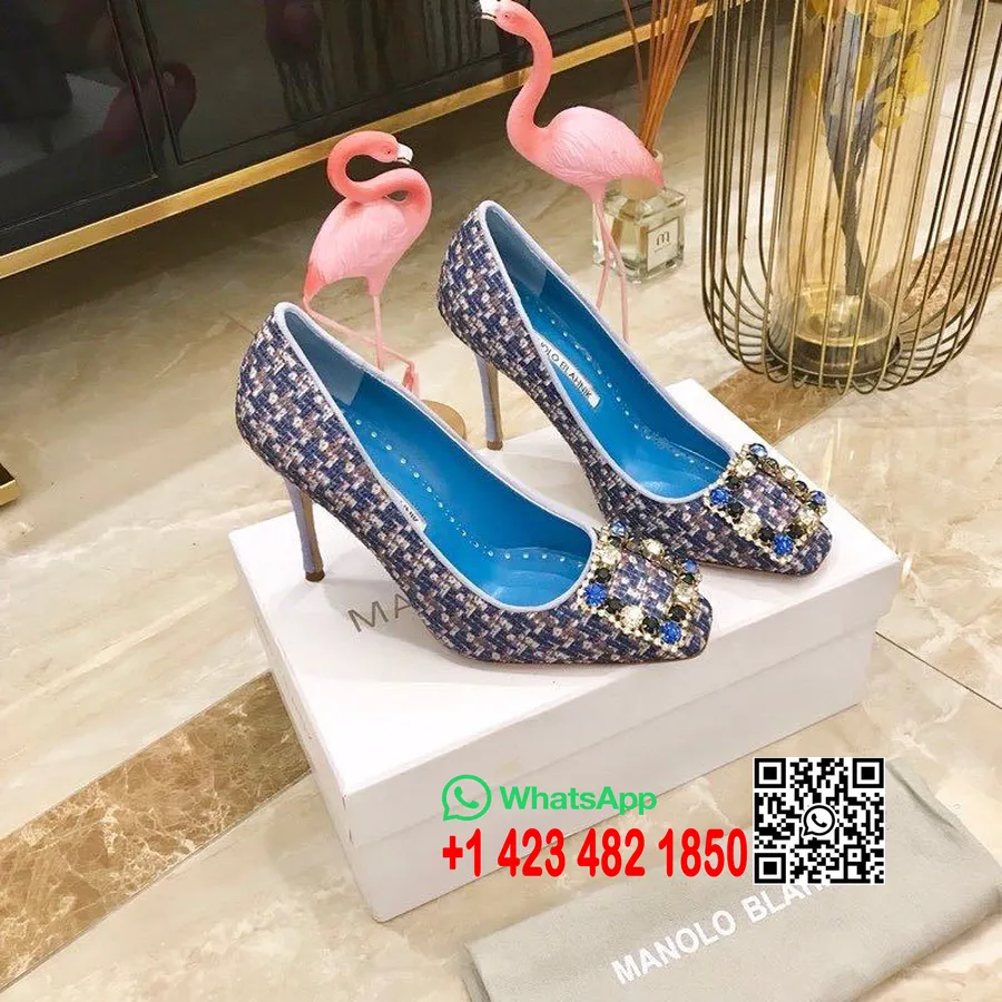 Ballerine Manolo Blahnik Tweed/pelle Di Vitello Collezione Primavera/estate 2020, Turchese