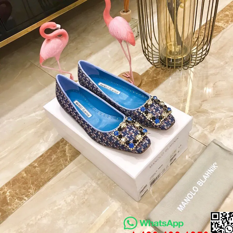 Manolo Blahnik μπαλαρίνα Flats τουίντ/δέρμα μοσχαριού συλλογή άνοιξη/καλοκαίρι 2020, τιρκουάζ