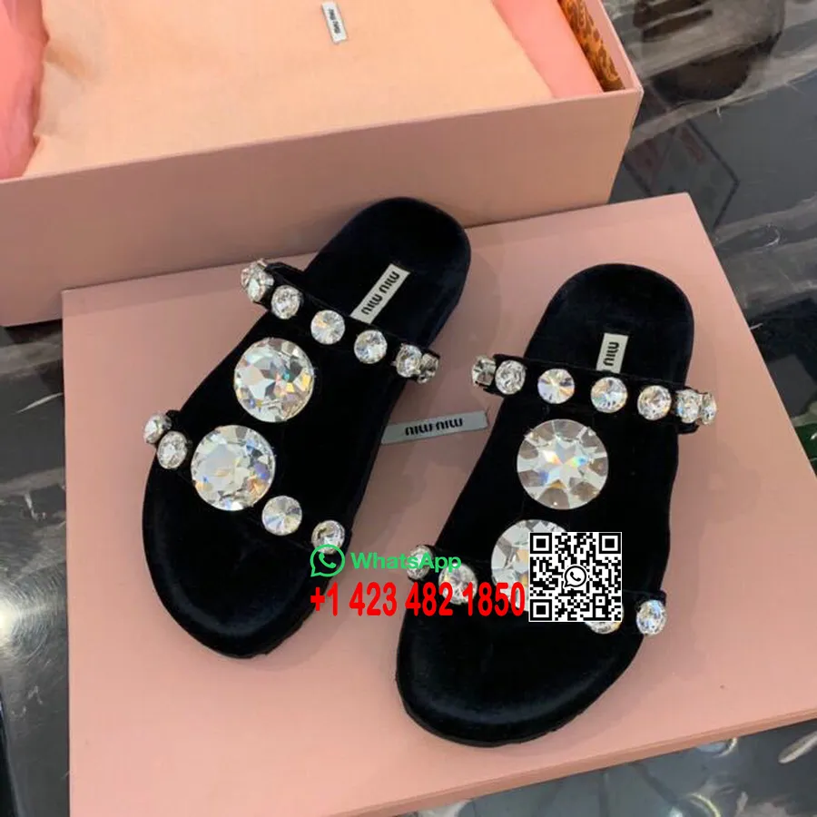 Miu Miu Sandali In Velluto Impreziositi Da Cristalli 5xx397 Pelle Di Vitello Collezione Primavera/estate 2019, Nero