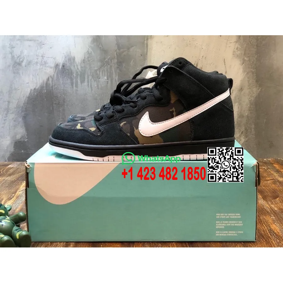 Nike Sb Dunk High Top Sneakers Collection Printemps/été 2022 En Daim/cuir De Veau, Noir/vert Camo