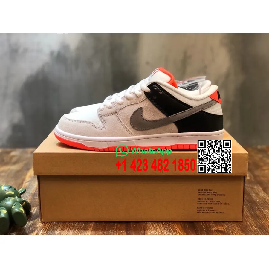 Nike SB Dunk Low Top Sneakers Suede/Calfskin Leather Spring/Summer 2022 Collection, White/Red/Grey