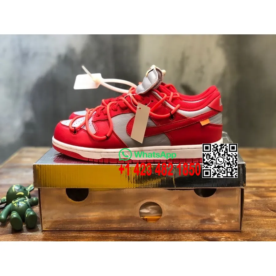 Низкие кроссовки Nike Dunk Off-White из натуральной кожи, коллекция весна-лето 2022, университетский красный