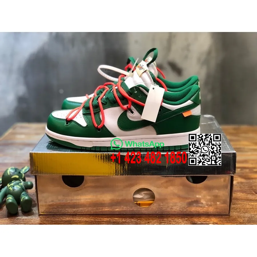 Низкие кеды Off-white X Nike Dunk из телячьей кожи, коллекция весна/лето 2022, цвет сосны