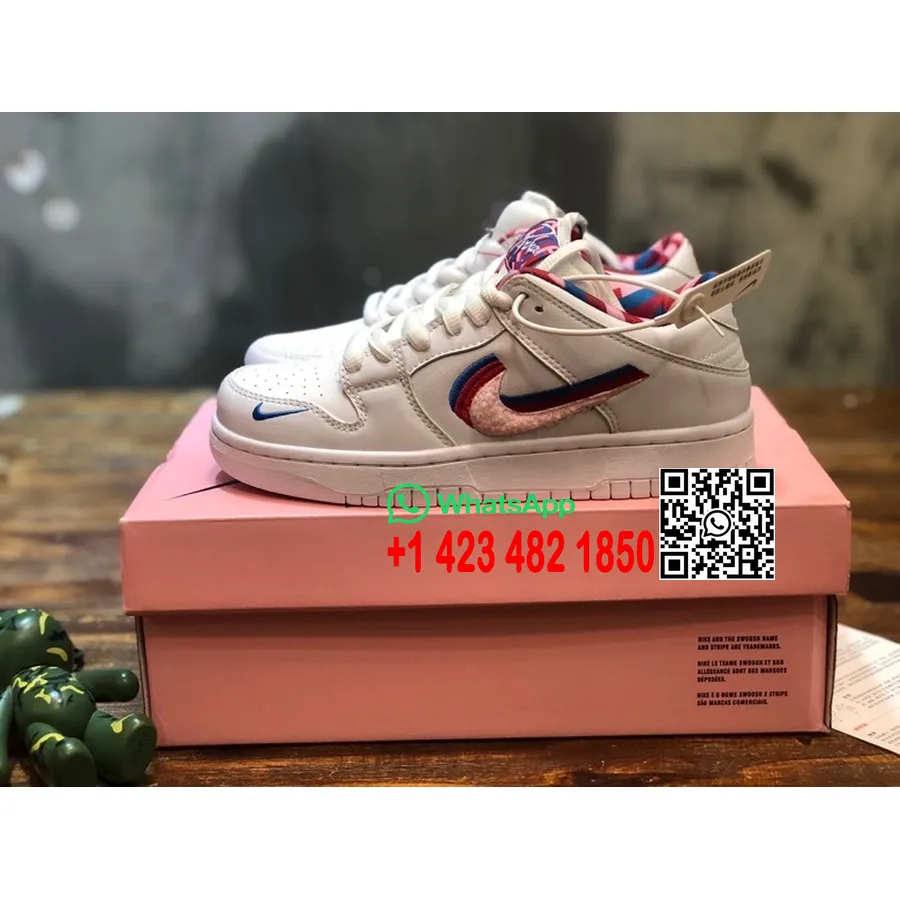 Nike Parra Sb Dunk Low Top Sneakers Kalveskind Forår/sommer 2022 Kollektion, Rød/pink/hvid