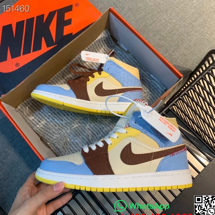 Nike Air Jordan 1 Retro AJ1 Banned GS Mens Sneakers, Brown/Yellow/Blue