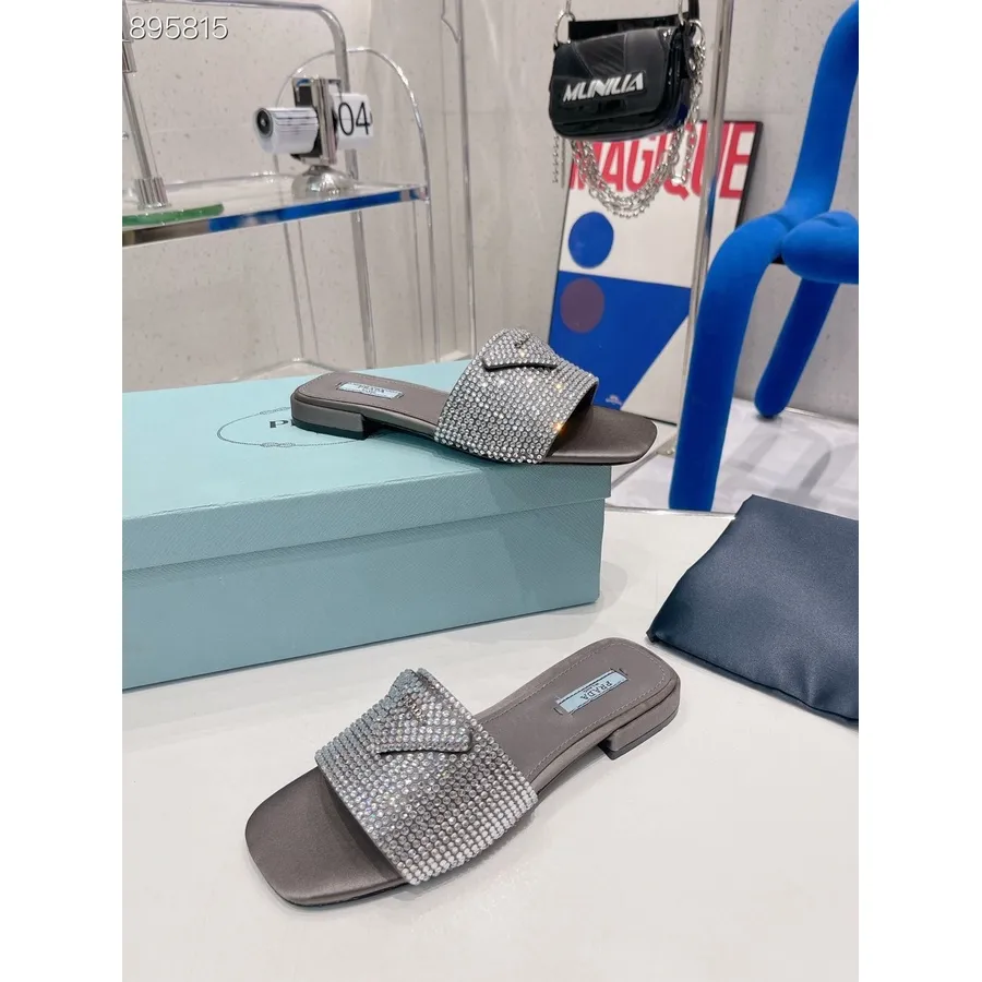 Copy of Prada Crystal Embellished Sandals Satin Canvas Spring/Summer 2022 Collection, Grey