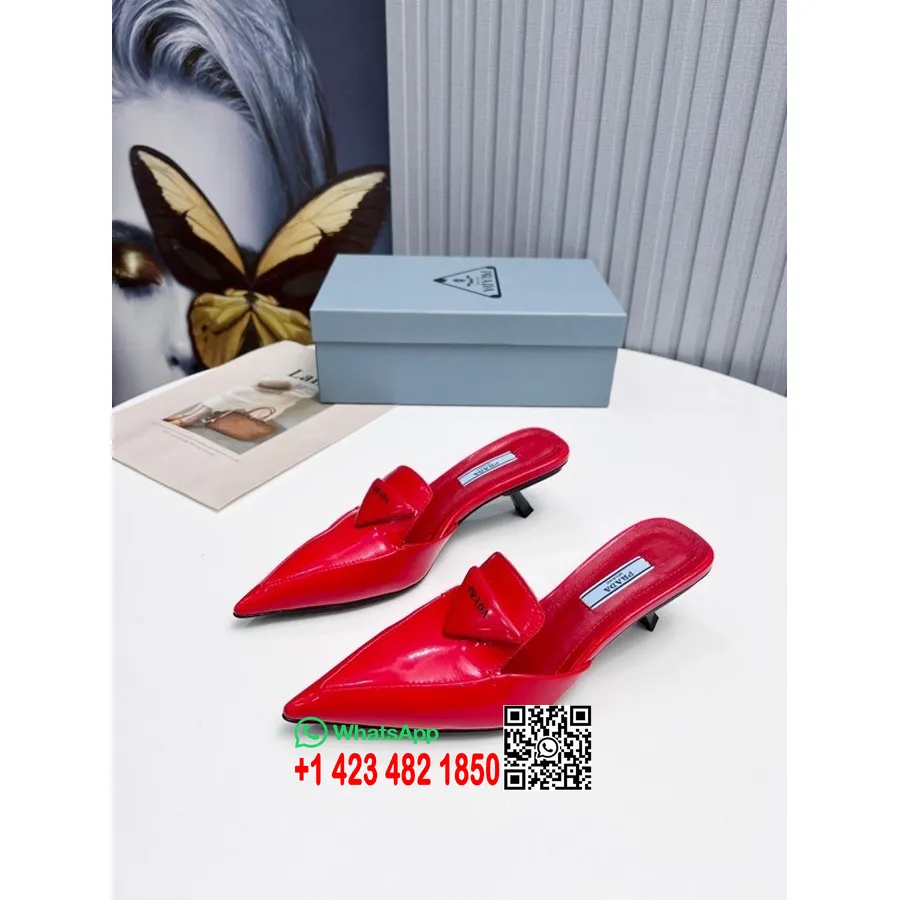 Prada Logo Mule Kitten Heels телешка кожа колекция пролет/лято 2022 г., червено