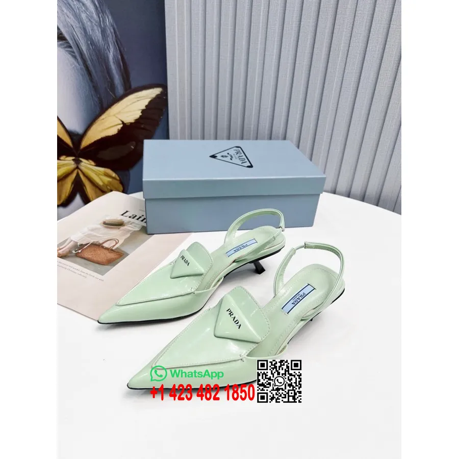 Prada Logotyp Slingback Kattunga Klackar Kalvskinn Läder Vår/sommar 2022 Kollektion, Mint