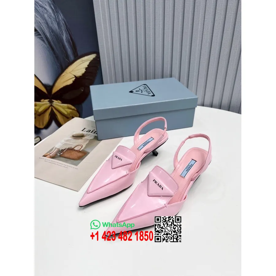 Prada Logo Slingback Kattunge Hæler Kalveskinn Vår/sommer 2022 Kolleksjon, Lys Rosa