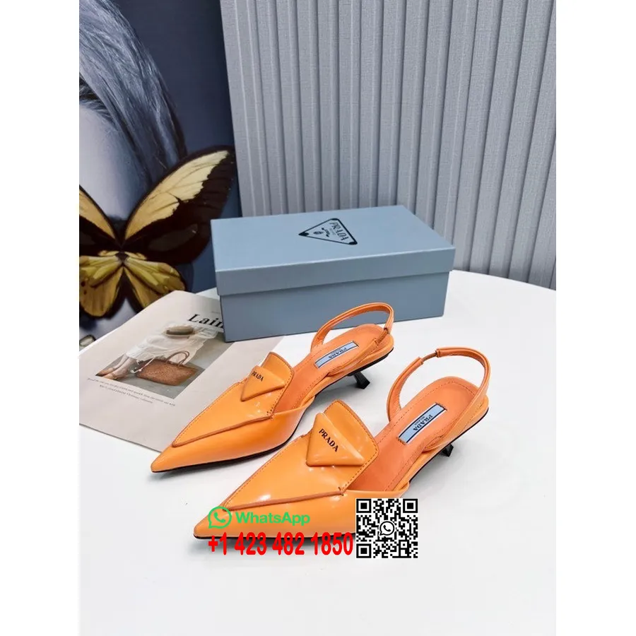 Prada Logo Slingback Kotě Podpatky Teletina Kolekce Jaro/léto 2022, Oranžová