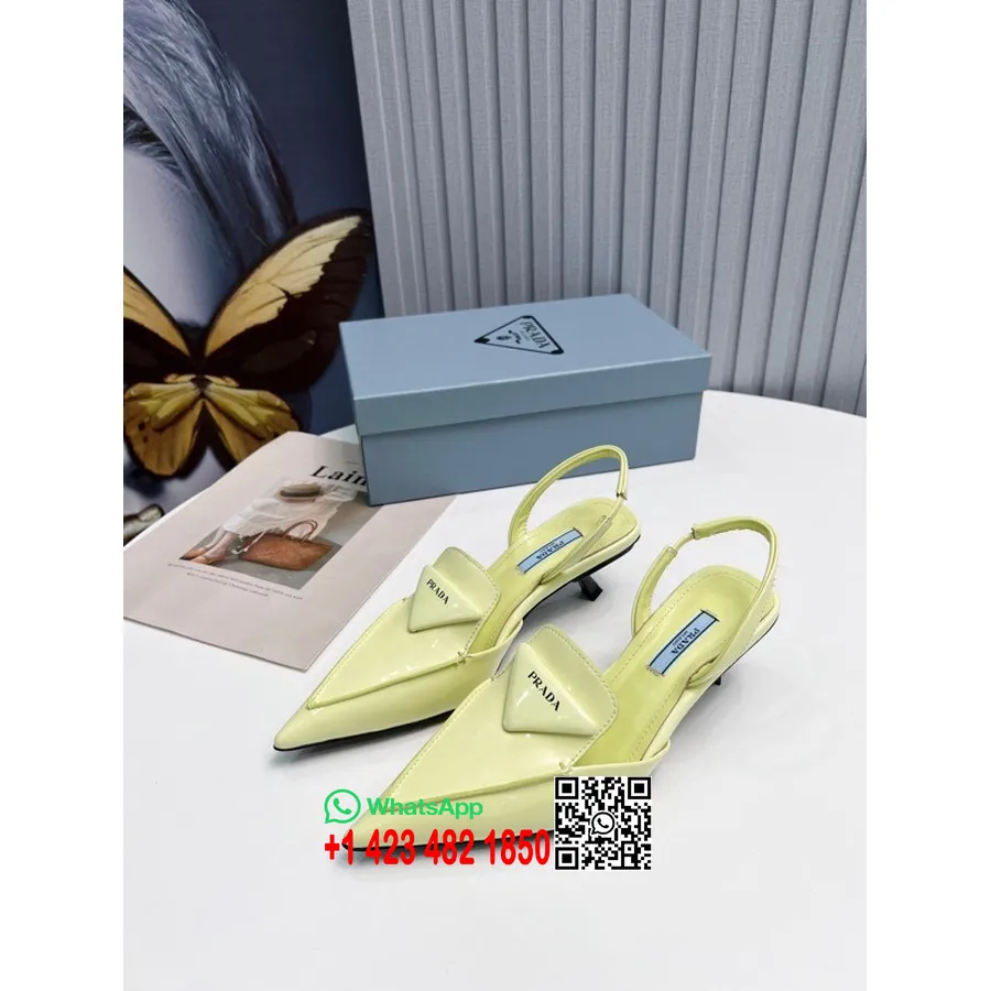 Prada Logo Slingback Kit Saltos Couro De Bezerro Coleção Primavera/verão 2022, Amarelo